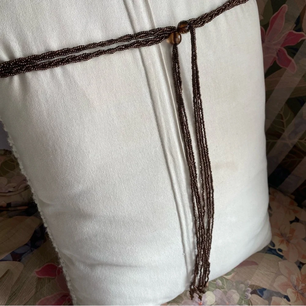 Braided Brown Beaded Belt with Beaded Tassels Fringe boho festival hippie